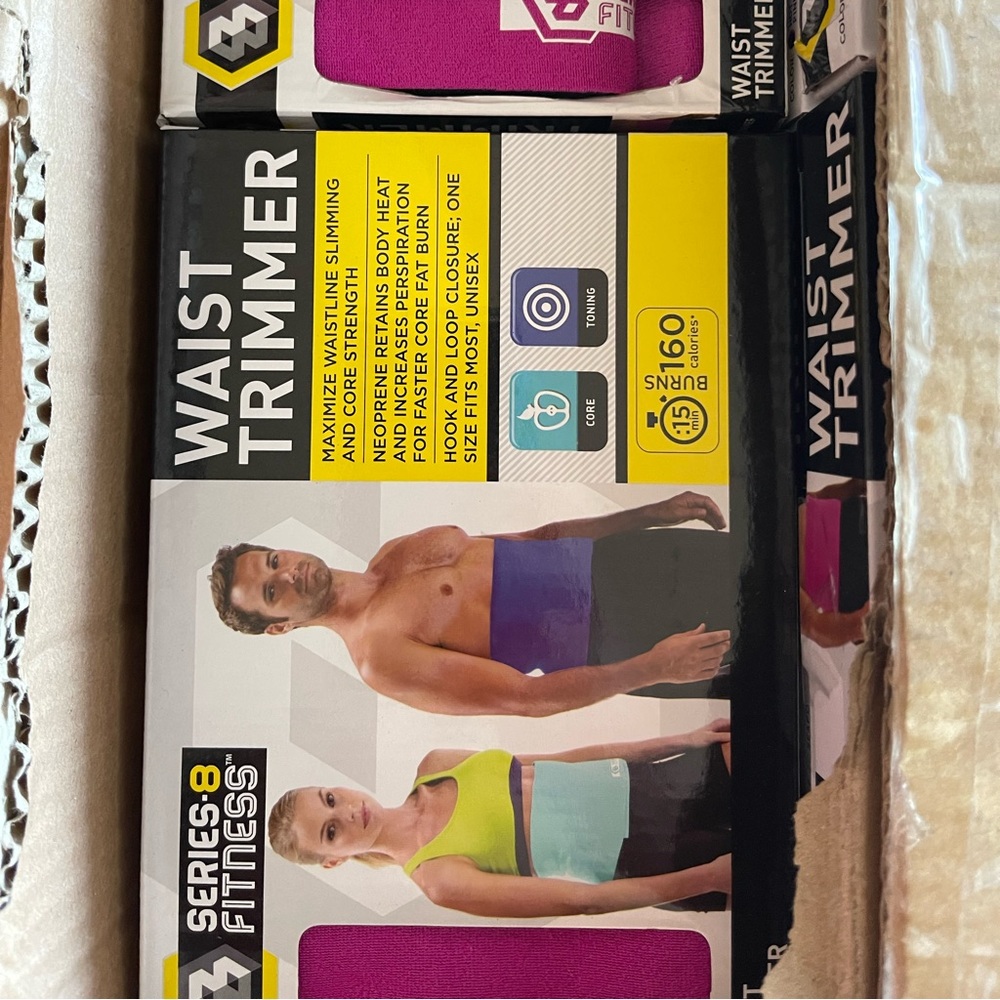 Brand new waist trimmers, in pink and turquoise colors.